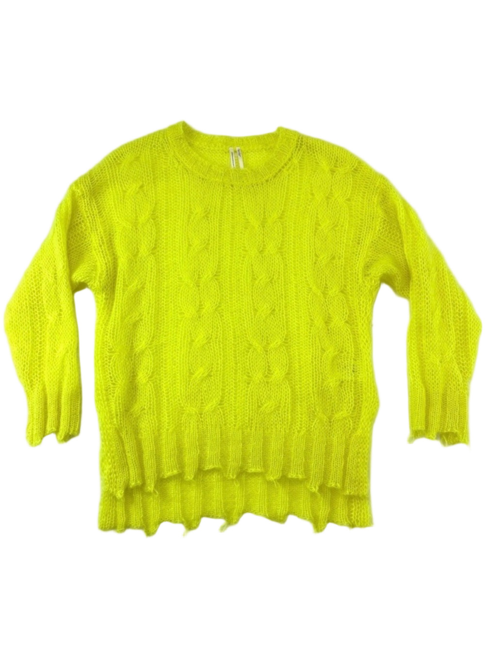 Anthropologie neon yellow pullover sweater Small wool blend crew neck distressed